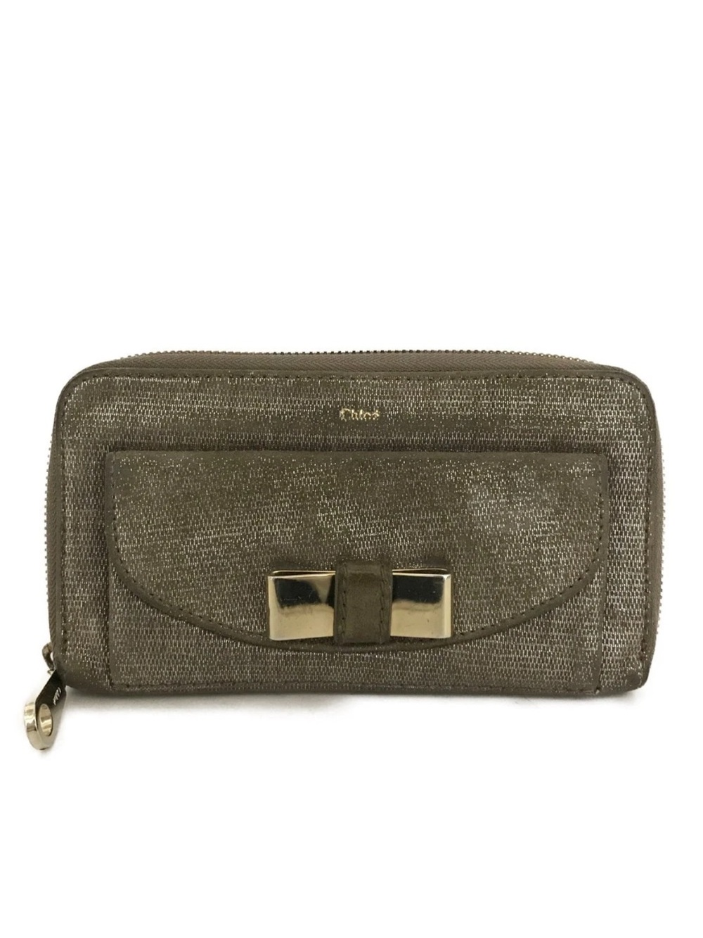Chloé Bobbie Olive Metallic Leather Bow Zip Around Wallet 👝